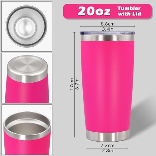 20oz Tumbler with Lid Stainless Steel Tumblers Insulated Mug Hot Pink 6P - Image 3