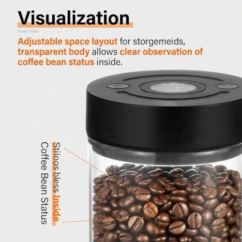 Electric Vacuum Coffee Canister, Airtight Coffee Bean Storage Container With Digital Display, 250g Glass Jar For Freshness Preservation, Coffee Grounds, Tea, Nuts & Food 250g - Image 5