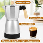 Moka Pot Electric Espresso Coffe Maker, 300ml 6 Cups Portable Coffee Pot with Overheat Protection and Detachable Base, Electric Espresso Maker, 450W, Silver - Image 6