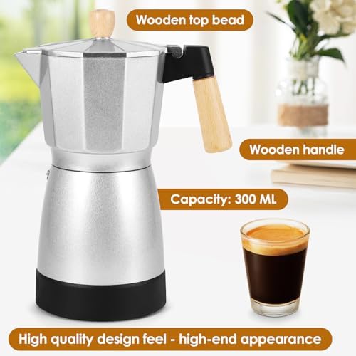 Moka Pot Electric Espresso Coffe Maker, 300ml 6 Cups Portable Coffee Pot with Overheat Protection and Detachable Base, Electric Espresso Maker, 450W, Silver - Image 6