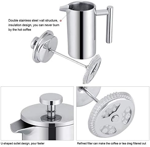 TOPINCN French Press Coffee Maker, Stainless Steel, Double Wall Insulation, Mirror Finish, 350ml, with Filter, for Coffee and Tea - Image 5