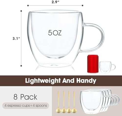 VENVENWEAVS Espresso Cups Set Of 4,Double Wall 5OZ Hand Blown coffee Shots Glass,Espresso Coffee Mugs In Gift Box,Perfect For Espresso,Latte,Cappuccinos,Tea Bag,Juice (Pack of 2) - Image 2