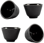 Japanese Cast Iron Tea Cups, Small and Heavy Teacups with no Handles, Japanese Style Cup for Adults, Asian Teacup, Coated with Enameled Interior, 4 Pcs/Box (Black, 3.38oz/100ml) by SECHUDO