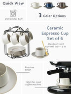 YHOSSEUN 4 OZ Espresso Cups Set of 6 with Saucers, Spoons and Stand, Beige - Image 2