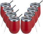 MEWAY 12oz/8 Pack Wine Tumbler Glasses with Lid - Stemless Double Wall Vacuum Stainless Steel Travel Tumbler - Keeping Cold & Hot for Wine,Coffee,Cocktails,Drinks-Family and Gifts (Red,Set of 8) by MEWAY