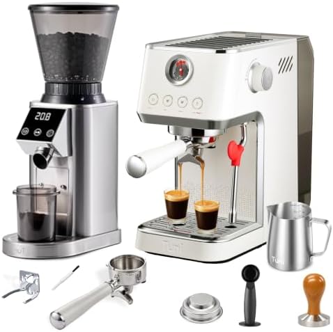 Tuni E2 Gen3 Espresso Machine with G1 Conical Burr Coffee Grinder, Silver by Tuni