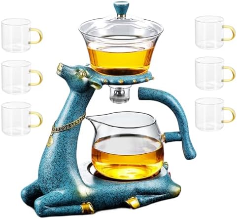 Heat-resistant Kungfu Glass Tea Set with Heater Attract Water Diversion Rotating Cover Bowl Lazy Semi-Automatic Deer Glass Teapot With 6pcs Tea Cups by MOZEO