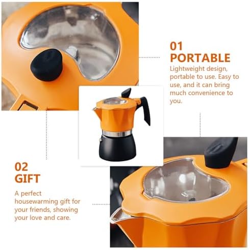 VICASKY Mocha Coffee Maker Espresso Coffee Pot 150ml Black and Orange Metal Stovetop Italian Octagonal Coffee Pot Household Hand Brewing for Home and Camping - Image 3