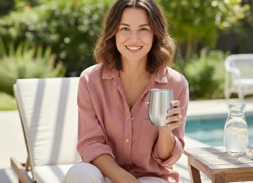 CHILLOUT LIFE 12 oz Stainless Steel Wine Tumblers 4 Pack - Double Wall Vacuum Insulated Wine Glasses Cups with Lids and Straws Set Keeping Cold & Hot for Coffee, Beer, Ice Cream - Dishwasher Safe - Image 5