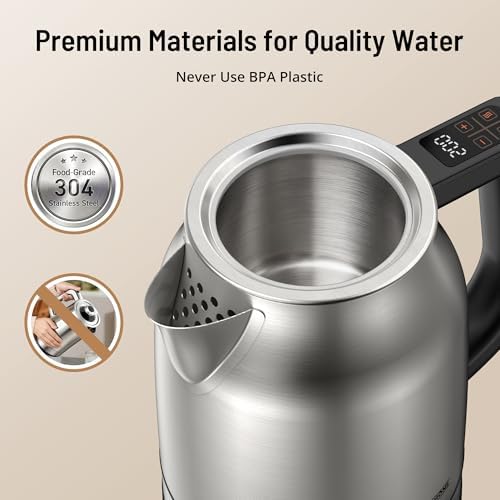 Electric Kettle with Temperature Control, 1.7L 1500W Stainless Steel Tea Kettle, 13 Preset Temperatures, LED Display, Keep Warm 2 Hours, Strix Thermostat, BPA Free Hot Water Boiler for Tea & Coffee - Image 2
