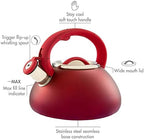 Primula Avalon Whistling Kettle - Whistling Spout, Locking Spout Cover, and Stay-Cool Handle - Stainless Steel - 2.5 Quarts - Matte Red (PAVRE-6225) - Image 2