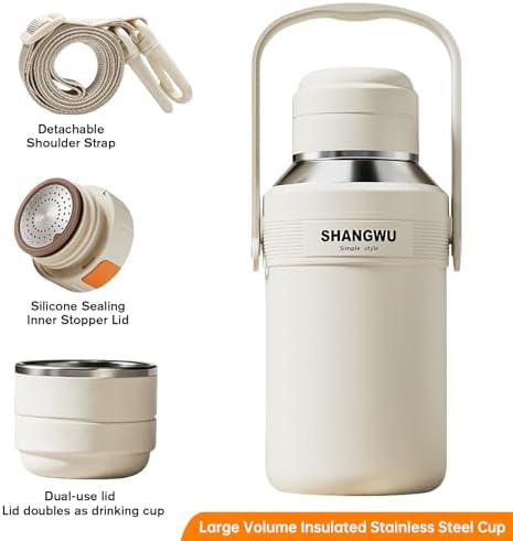 1200ml insulated tumbler with shoulder strap,Food Grade Stainless Steel Vacuum Travel Cup, 24H Hot Cold for Camping Sports Outdoor(Grass Green,40OZ 316 Stainless Steel Vacuum Insulated Water Bottle) - Image 4