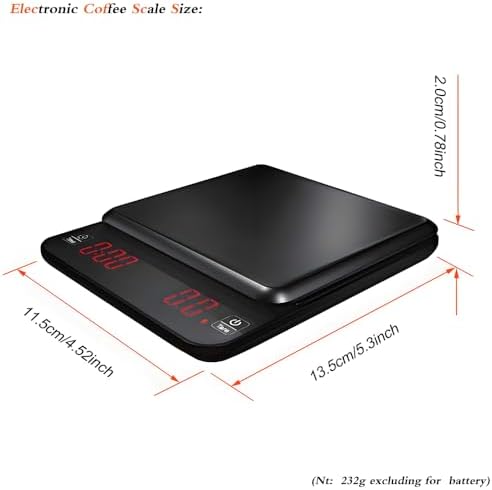 Portable Mini Digital Coffee Scale Electronic Kitchen Scale with Timer Function and Led red Letter high Clear Display Screen,3.0Kg Max D0.1g Dual Power Dry Battery or Rechargeable.Black - Image 2