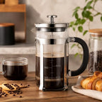 French Press Coffee Maker 304 Stainless Steel Double Mesh Filter, Borosilicate Glass French Press-34oz silver - Image 4