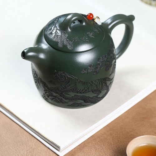 Tea Kettle Creative Handmade Green Clay Huwei Round Large Capacity Teapot Living Room Coffee Table Teapot Ceramic Tea Infuser - Image 3