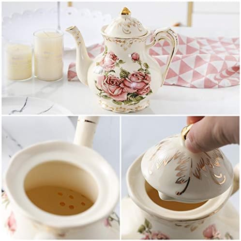 YOLIFE Small Pink Rose Teapot with Infuser, 25 OZ / 2 Cup Tea Pot - Image 4