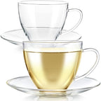 Teabloom Royal Teacup and Saucer Set 2-Pack – 12 OZ/ 350 ML Capacity – Glass Mug Set – Premium Borosilicate Glass – Durable and Heat Resistant by Teabloom