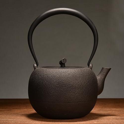 Cast Iron Teapot, Stovetop Safe Tea Kettle With handle, Asian Style Handmade Tea Pot For Home Camping Outdoor Use(1.2L, BlackP) by Unknown