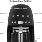 Smeg 50's Retro Style Aesthetic Drip Coffee Machine with 10 Cup Glass Carafe, Auto Start Feature, Keep Warm Plate, and Two Coffee Strength Settings (Matte Black) - Image 4