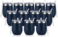 12 Pack Stainless Steel Wine Tumblers, 12Oz Double Wall Vacuum Insulated Wine Tumblers with Lids and Straws, Stainless Steel Stemless Wine Glasses for Coffee, Wine, Cocktails, Champaign, Navy Blue… by Lifecapido