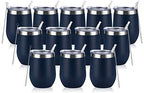 12 Pack Stainless Steel Wine Tumblers, 12Oz Double Wall Vacuum Insulated Wine Tumblers with Lids and Straws, Stainless Steel Stemless Wine Glasses for Coffee, Wine, Cocktails, Champaign, Navy Blue… by Lifecapido