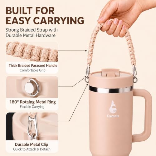 Farsea 40oz Insulated Stainless Steel Travel Tumbler with Handle & Straw - Image 4