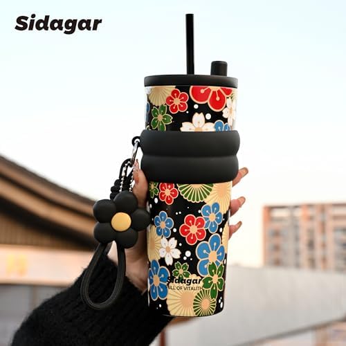 SDGA+ 24 oz Stainless Steel Tumbler with Lid and Straw, Insulated Water Bottle Leak Proof for Hot and Cold, Portable Travel Coffee Mug, Reusable Coffee Cup for Women, Midnight Kimono - Image 4
