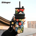 SDGA+ 24 oz Stainless Steel Tumbler with Lid and Straw, Insulated Water Bottle Leak Proof for Hot and Cold, Portable Travel Coffee Mug, Reusable Coffee Cup for Women, Midnight Kimono - Image 4