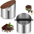 Reallnaive 5.3in Espresso Knock Box with Lid, Stainless Steel, Round by Reallnaive