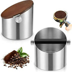Reallnaive 5.3in Espresso Knock Box with Lid, Stainless Steel, Round by Reallnaive