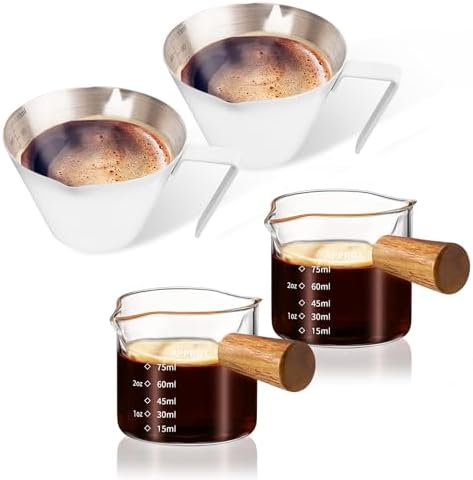 YARRAMATE 100ML Metal Measuring Cups (White) & 100ML Glass Measuring Cups by YARRAMATE
