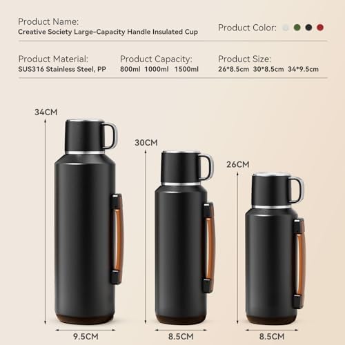 316 Stainless Steel Water Bottle 33 oz with Lidded Cup - Keep 24+ Hrs Warm for Hot & Cold Drinks - Leakproof Vacuum Insulated Thermal Flask with Handle for Travel Coffee - Image 2