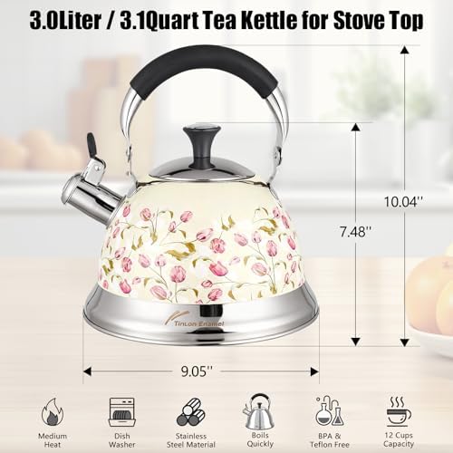 Tea Kettle, 3.1QT Whistling Stovetop Teapot, Folding Handle - Image 6
