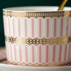8.45oz European Ceramic Coffee Cup & Saucer Set of 2 with Handle & Gold Spoons, Stripe with Gold Accents, for Latte, Tea, Cappuccino, Gift Boxed for Tea Party, Housewarming Gift (two pink) - Image 7
