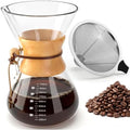 Pour Over Coffee Maker 34oz (1000ml), Borosilicate Glass Carafe with Wooden Handle & Round Body by OAKJAR