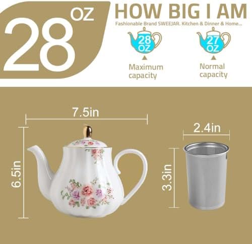 Sweejar 28FLOZ Royal Teapot with Infuser,Porcelain Tea Pot - Image 3
