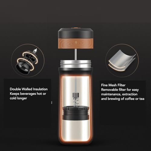 Luqeeg Thermal French Press 320ml, Stainless Steel Coffee Maker with Double Layer 4 Layer Filter Insulation, Portable Thermal Vacuum Insulated Coffee Mug for Camping Office - Image 2