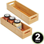 mDesign Set of 2 Kitchen Storage Box – Open-Top Bamboo Storage Tray with Handles – Ideal for Use as a Cupboard Organiser or on The Shelf – Natural - Image 2