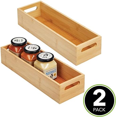 mDesign Set of 2 Kitchen Storage Box – Open-Top Bamboo Storage Tray with Handles – Ideal for Use as a Cupboard Organiser or on The Shelf – Natural - Image 2