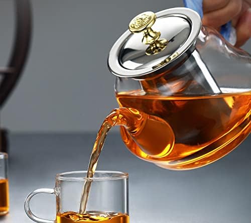 Glass Teapot,600 Ml Glass Teapot with Infuser, Heat Resistant Removable Stainless Steel Infuser,Tea Maker Glass Jug with Lid and Elegant Carved Handle,for Loose Tea,Gift,White - Image 5