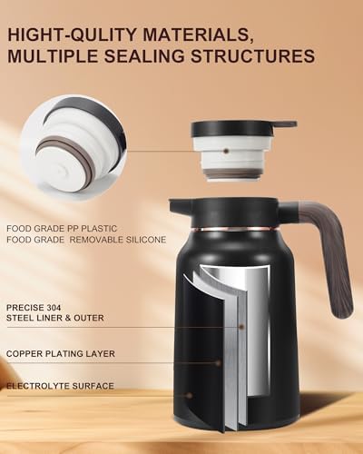 51 Oz Carafes for Hot Liquid, Stainless Steel Insulated Vacuum Thermal Coffee Carafes For Keeping Hot, 1.5 Liter Coffee Dispenser(Gold/Black) - Image 3