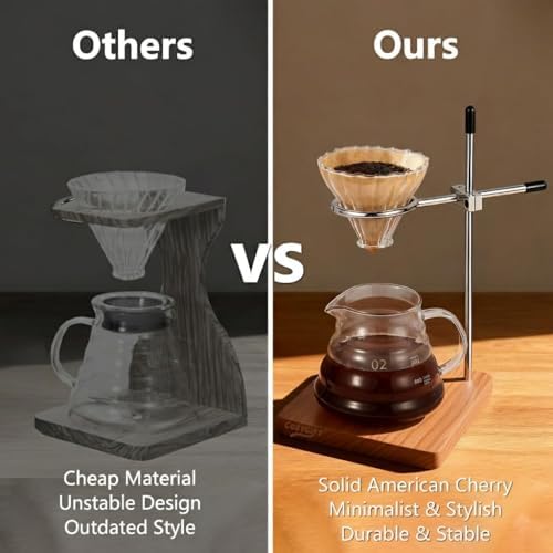 Solid Cherry Pour Over Coffee Stand - Stainless Steel Adjustable Dripper Holder, Wooden Brewing Station, Cone Brewer Rack, Barista Accessories & Kitchen Coffee Décor - Image 6