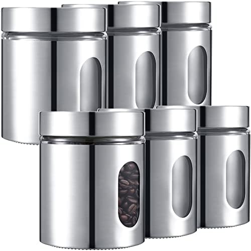 Mimorou 6 Pack 20 oz Stainless Steel Kitchen Canisters with Window, Silver by Mimorou
