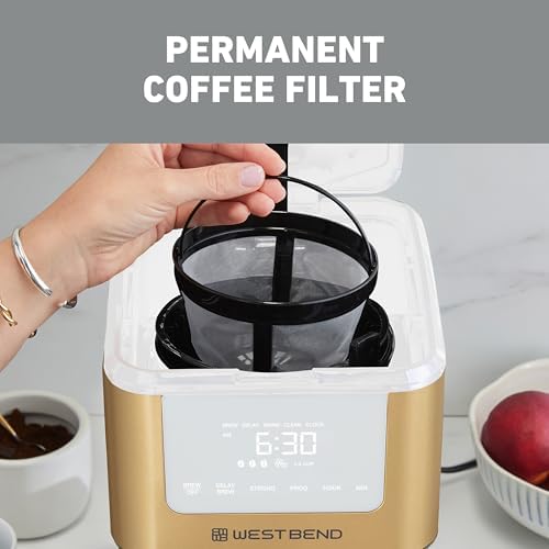 West Bend Timeless 12-Cup Programmable Coffee Maker with Brew Strength Selector for Hot and Iced Coffee, Includes 1-4 Cup Brew Option and Permanent Filter - Image 5