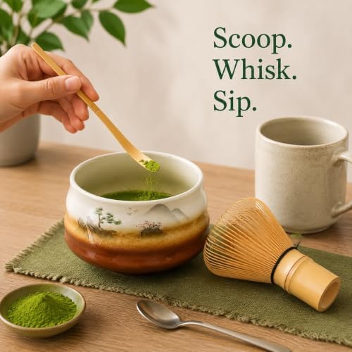 Japanese Matcha Whisk Set, Bamboo Chasen, Bowl and Tea Scoop for Home - Image 5