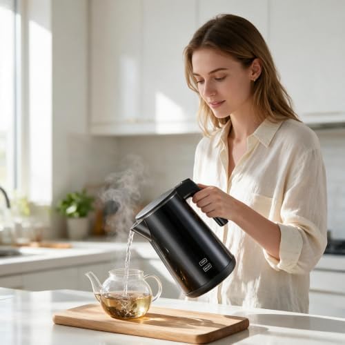 Electric Kettle Adjustable Temperature,1200W Rapid Heat Water Boiler, Black - Image 3