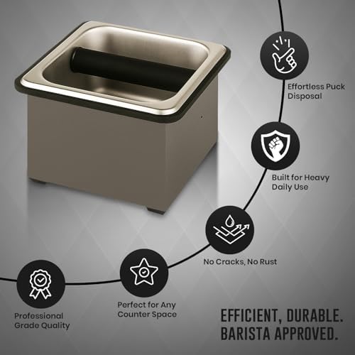 Rattleware Stainless Steel Espresso Knock Box with Rubber Bar 6x5.5x4in - Image 6
