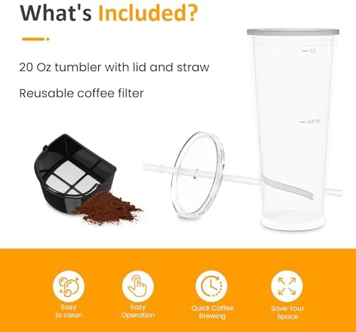 Cold Brew Coffee Maker with Reusable Coffee Filter and Insulated Pitcher, 20 Oz Iced Tea Maker for Ground Coffee, Single Serve Machine for Home, Strength Control for Flavor, Black - Image 5