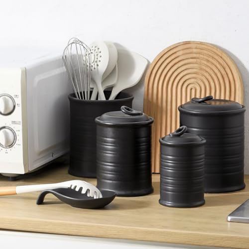 Nihow Food Storage Jar,Ceramic Canister Sets for The Kitchen,Set of 4,Black - Image 4