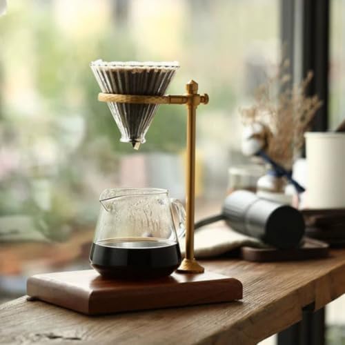 Coffee Dripper Stand with Wooden Base Minimalist Pour over Coffee Station with Adjustable Bracket Dripper Holder for Home, Style B Black - Image 3